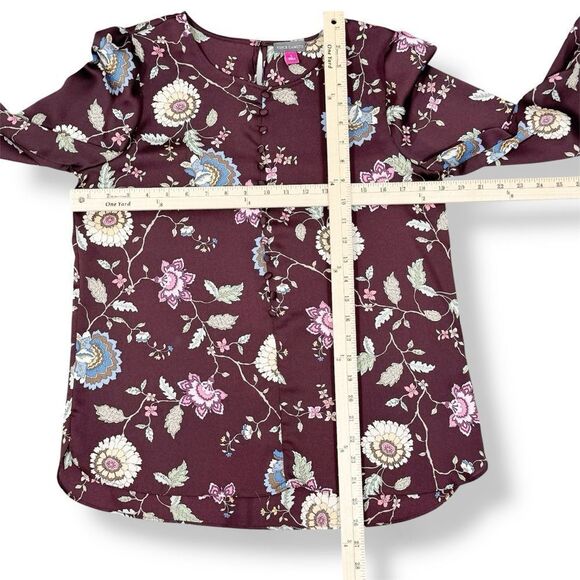 Vince Camuto Floral Puff Sleeve Button Front Blouse Brown Pink Small Wildflower - Picture 11 of 12